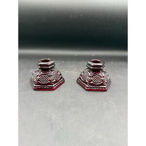 Set of 2 Small Avon Ruby Red 1876 Cape Cod Candle Holders